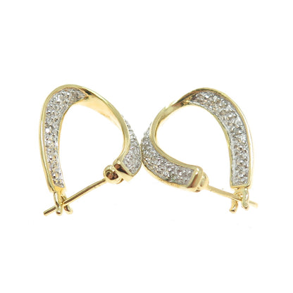 925 Sterling Silver Gold Plated Real Diamond Accent Twisted Hoop Earrings