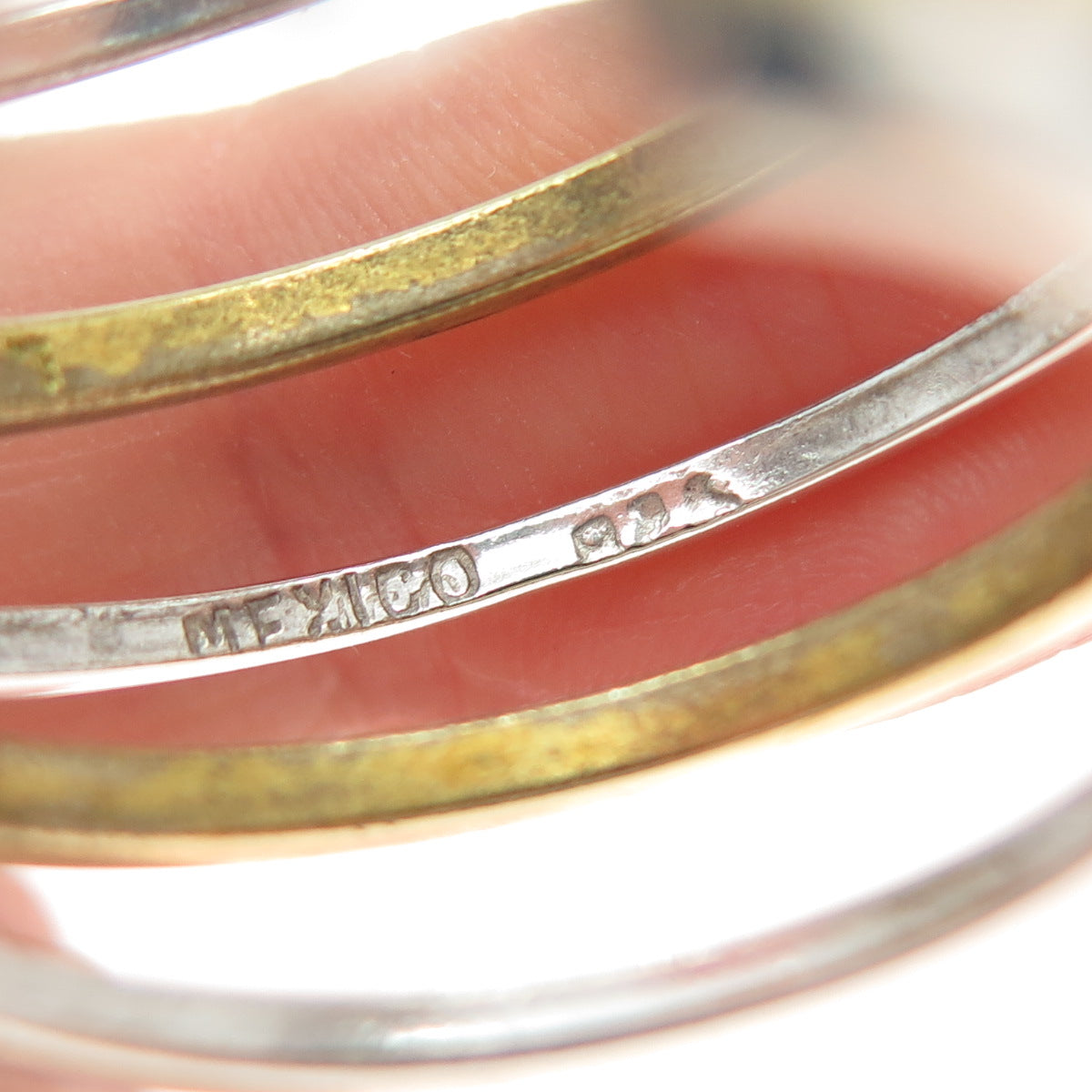 925 Sterling Silver 2-Tone Vintage Mexico Modernist Multi-Row Hoop Earrings