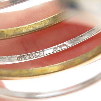 925 Sterling Silver 2-Tone Vintage Mexico Modernist Multi-Row Hoop Earrings