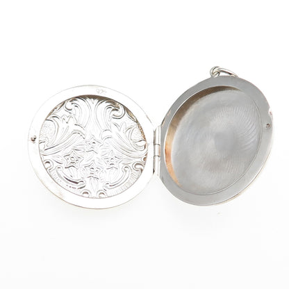 925 Sterling Silver Vintage Floral Repousse Round Locket Pendant
