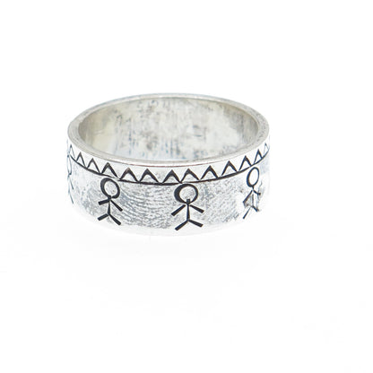 925 Sterling Silver Vintage Tribal Oxidized Band Ring Size 7