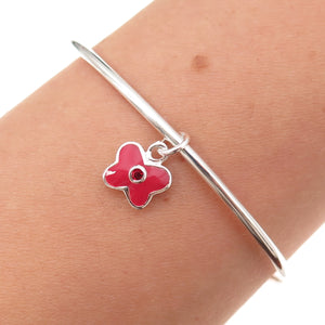 925 Sterling Silver Red Enamel & Crystal Butterfly Adjustable Cuff Bracelet 6"
