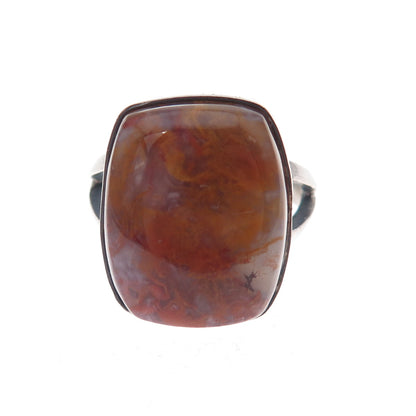 925 Sterling Silver Vintage Real Agate Modernist Oxidized Ring Size 6.5
