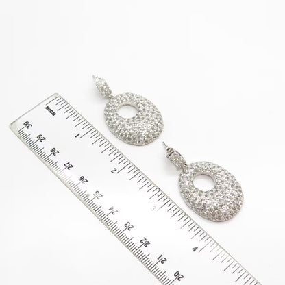 925 Sterling Silver Vintage Real White Topaz Gemstone Dangling Earrings