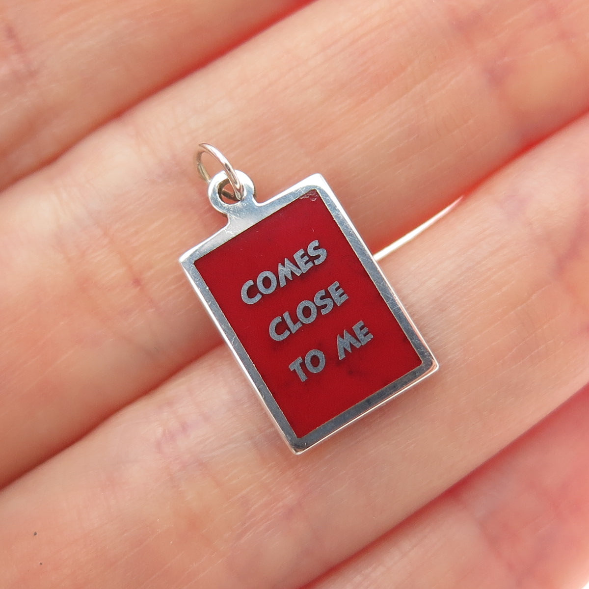 925 Sterling Silver Red Enamel Comes Close To Me Minimalist Charm Pendant