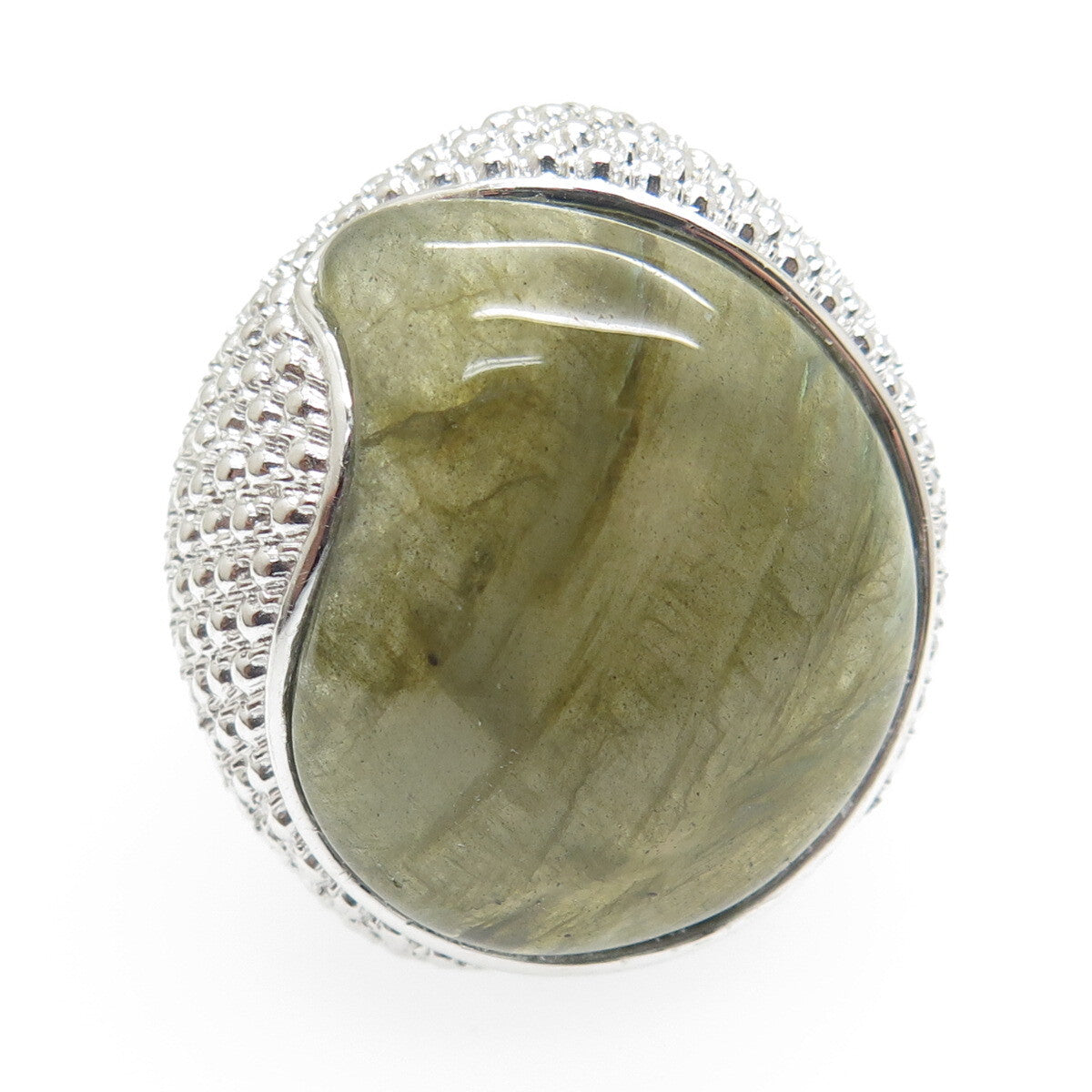 DSMK 925 Sterling Silver Real Labradorite Granulated Ring Size 7.25