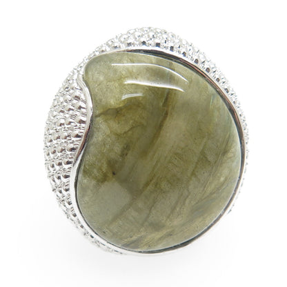 DSMK 925 Sterling Silver Real Labradorite Granulated Ring Size 7.25