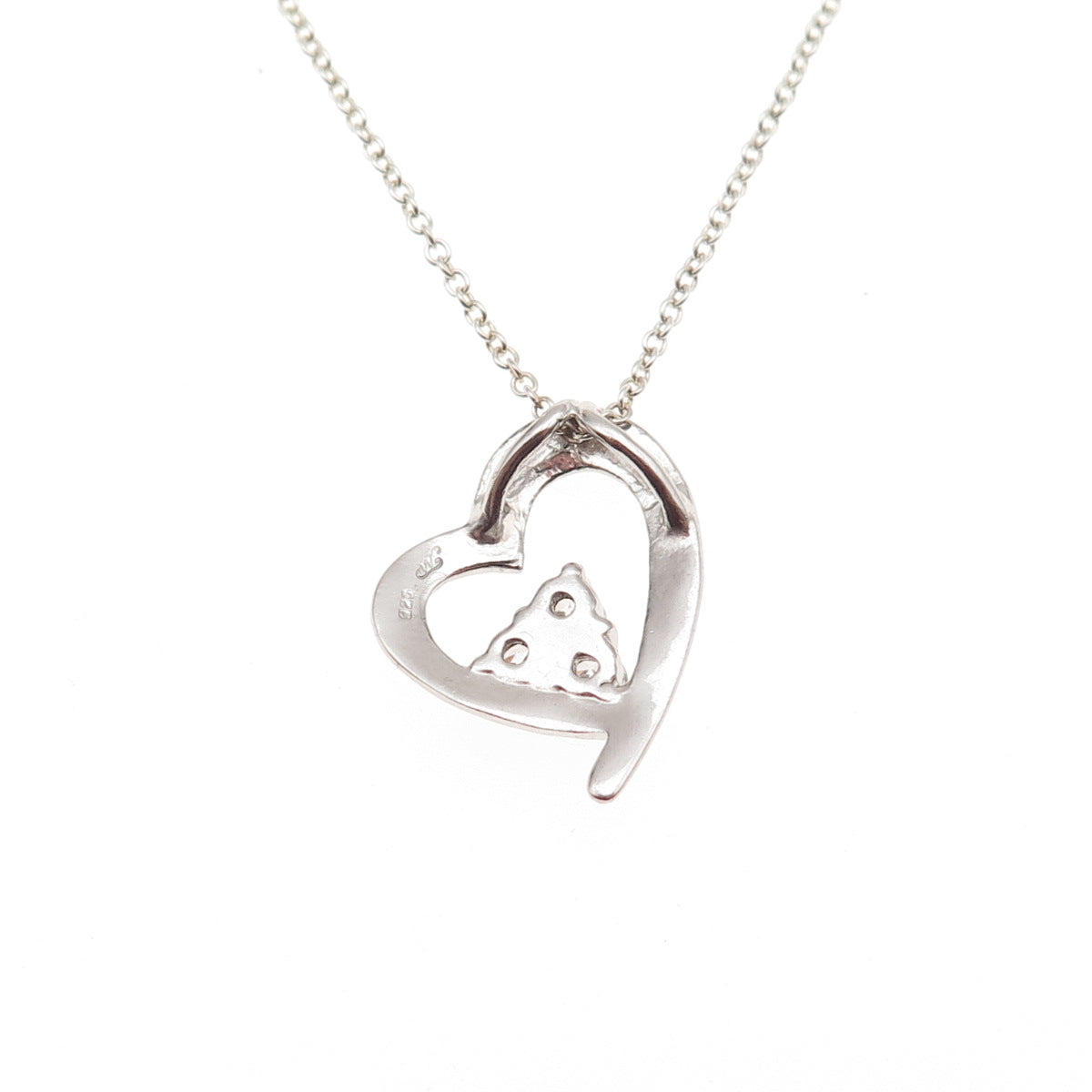 925 Sterling Silver Round-Cut C Z Heart Cable Chain Necklace 18"