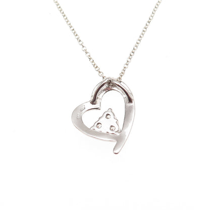 925 Sterling Silver Round-Cut C Z Heart Cable Chain Necklace 18"