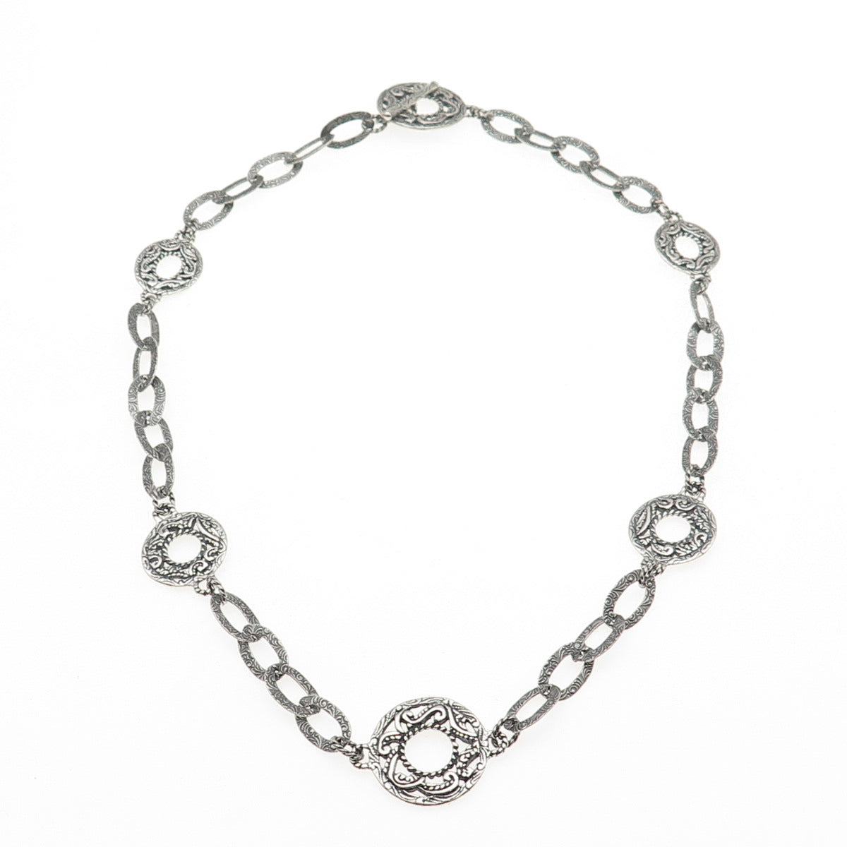 Carolyn Pollack 925 Sterling Silver Vintage Ornate Disc Chain Necklace 18"