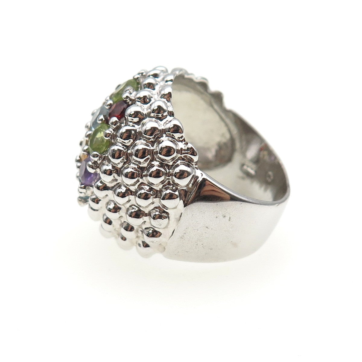 925 Sterling Silver Real Blue Topaz Amethyst Citrine Peridot Garnet Ring Size 8