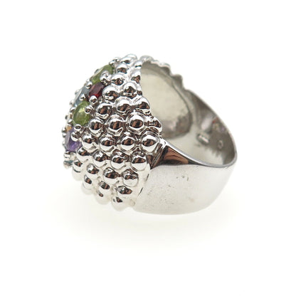 925 Sterling Silver Real Blue Topaz Amethyst Citrine Peridot Garnet Ring Size 8