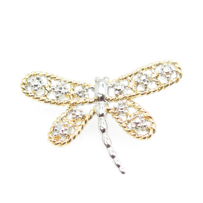 HAN 925 Sterling Silver 2-Tone Real Diamond Accent Dragonfly Pendant