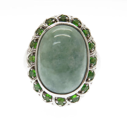 MICHELLE ALBALA 925 Sterling Silver Vintage Jade & Peridot Gem Ring Size 10.25