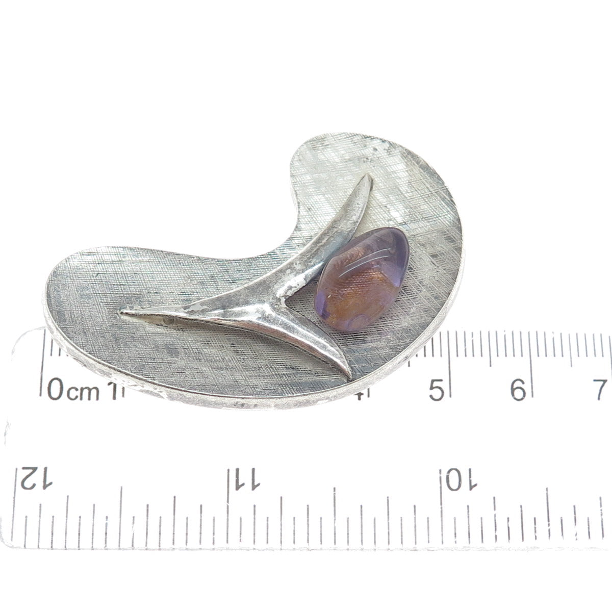 925 Sterling Silver Vintage Mexico Real Ametrine Modernist Oxidized Pin Brooch