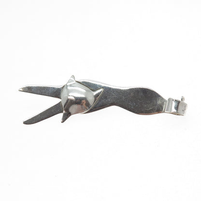 VICTOR ALFARO 925 Sterling Silver Vintage Modernist Cat Pin Brooch / Pendant
