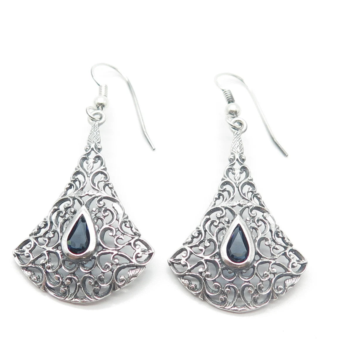 925 Sterling Silver Vintage C Z Ornate Earrings