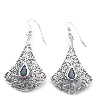 925 Sterling Silver Vintage C Z Ornate Earrings