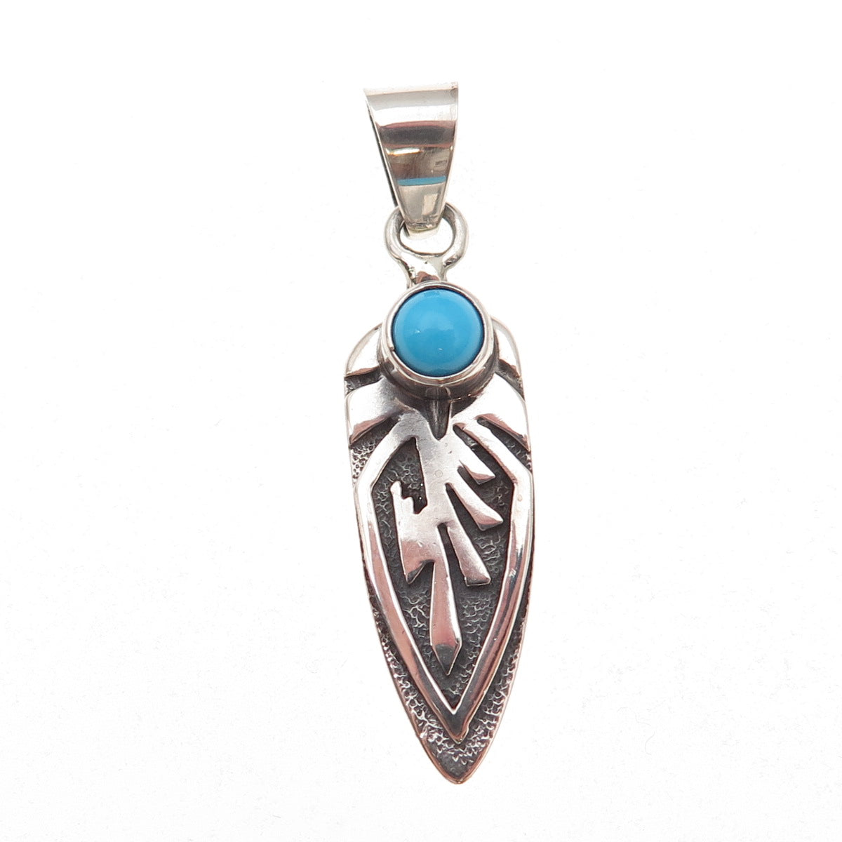 Old Pawn 925 Sterling Silver Vintage Turquoise Feather Tribal Charm Pendant