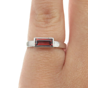 925 Sterling Silver Baguette-Cut Shaped Red C Z Ring Size 4.75