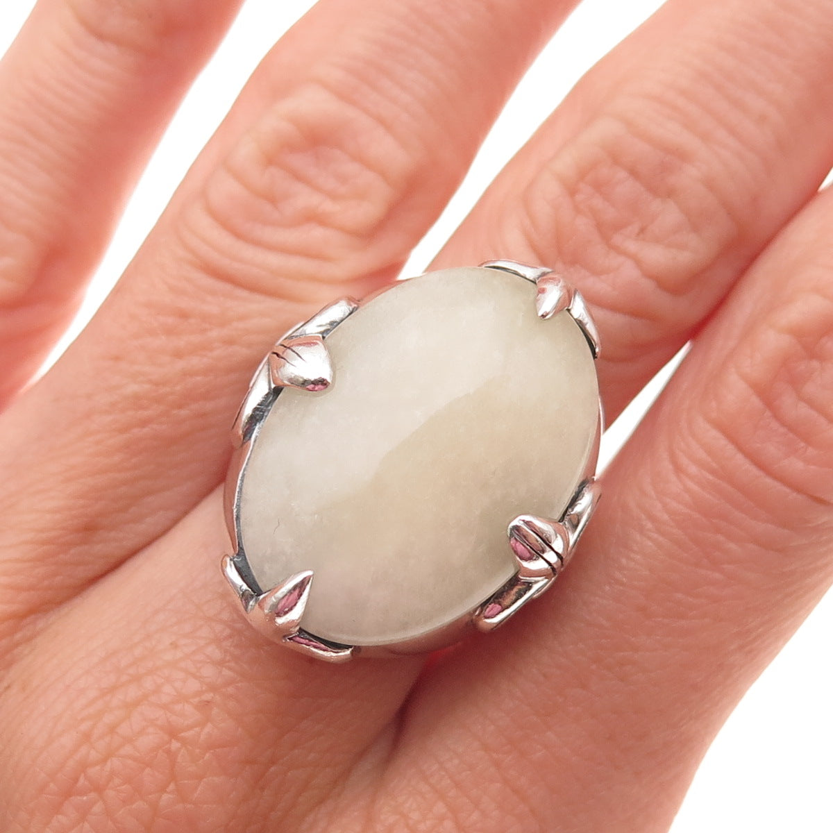 925 Sterling Silver Vintage Real Calcite Fleur de Lis Oxidized Ring Size 7