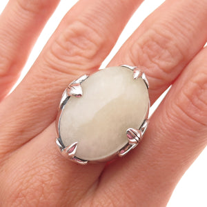 925 Sterling Silver Vintage Real Calcite Fleur de Lis Oxidized Ring Size 7