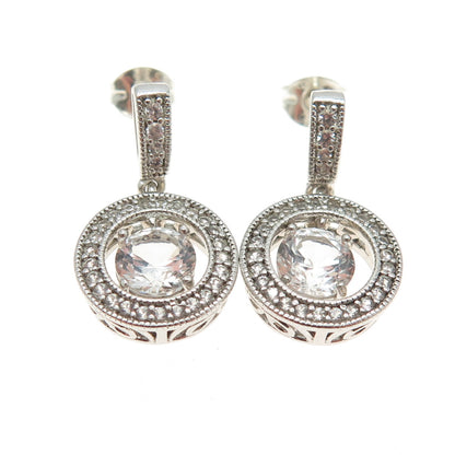 925 Sterling Silver Real Round-Cut White Topaz Circle of Life Dangling Earrings