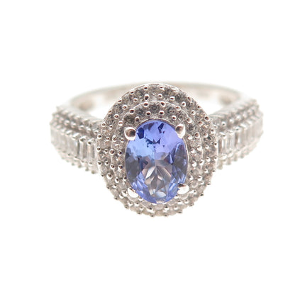 Chuck Clemency 925 Sterling Silver Real Tanzanite & White Topaz Ring Size 8