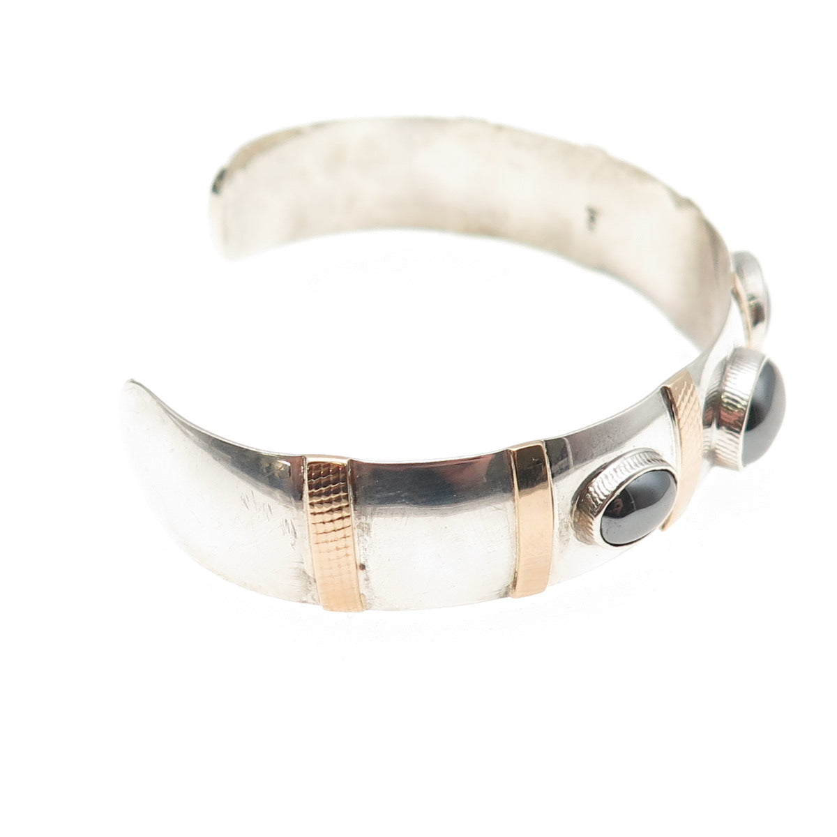 Eldred Seowtewa Old Pawn Sterling 14K Gold Hematite Adjustable Cuff Bracelet 7"