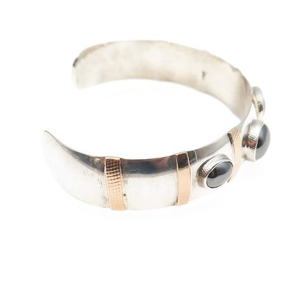 Eldred Seowtewa Old Pawn Sterling 14K Gold Hematite Adjustable Cuff Bracelet 7"