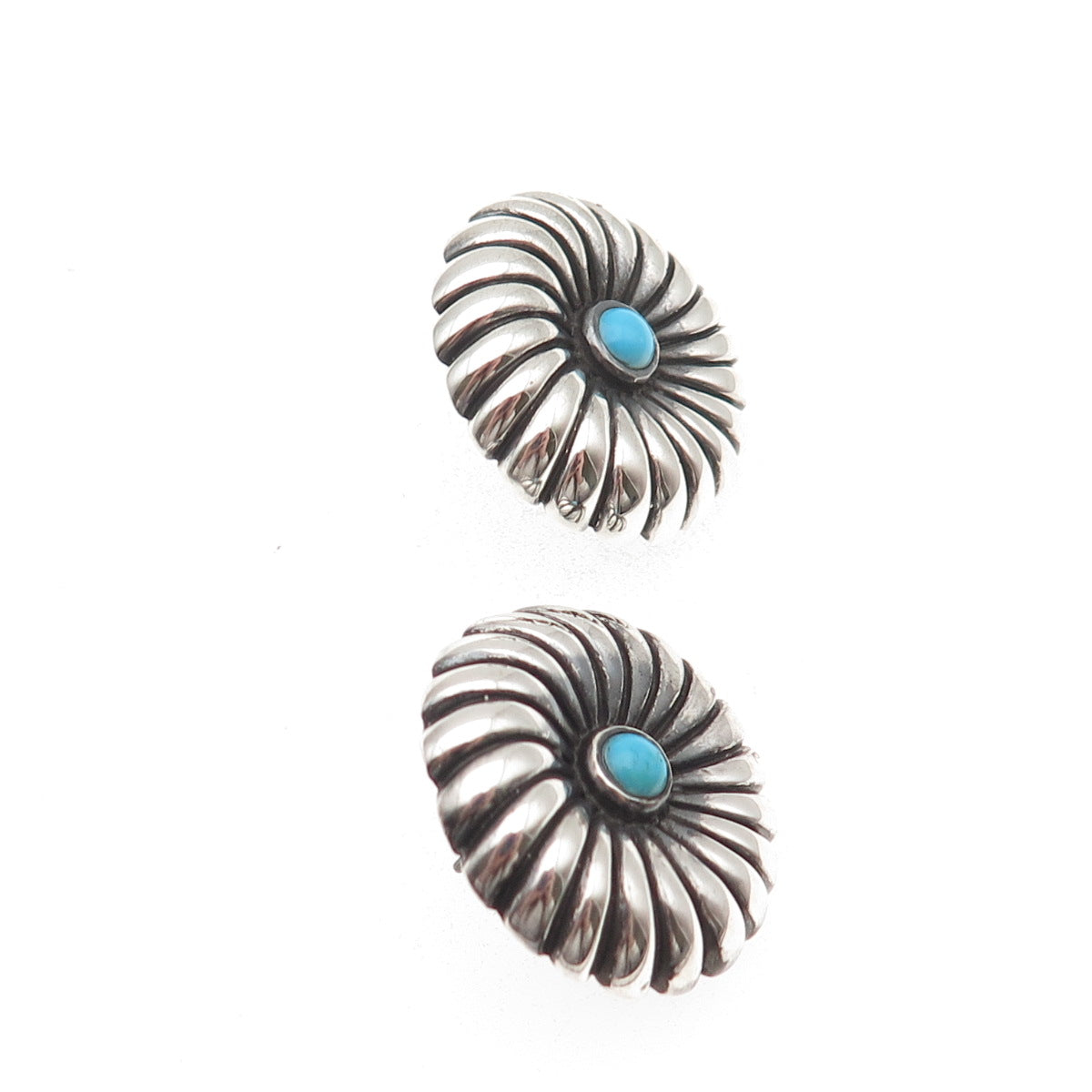 Morning Sun 925 Sterling Silver Vintage Real Turquoise Flower Oxidized Earrings