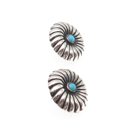 Morning Sun 925 Sterling Silver Vintage Real Turquoise Flower Oxidized Earrings