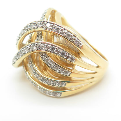 925 Sterling Silver Gold Plated C Z Multi-Row Interlocked Ring Size 6.25