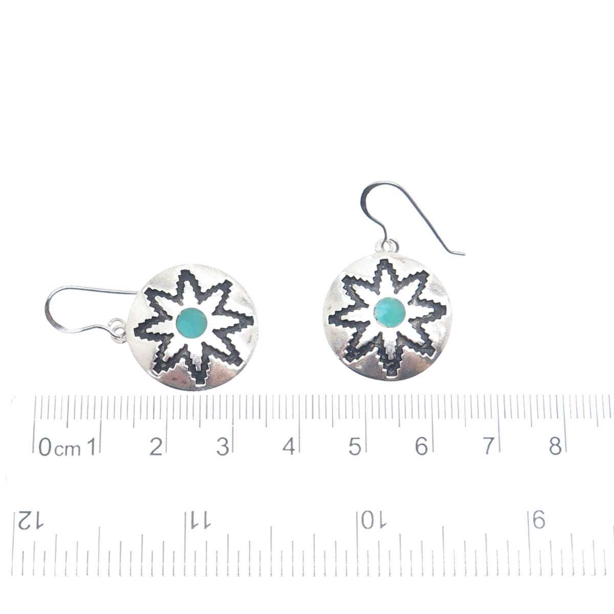 TEME SUNBURST Old Pawn Sterling Silver Vintage 1968 Turquoise Flower Earrings