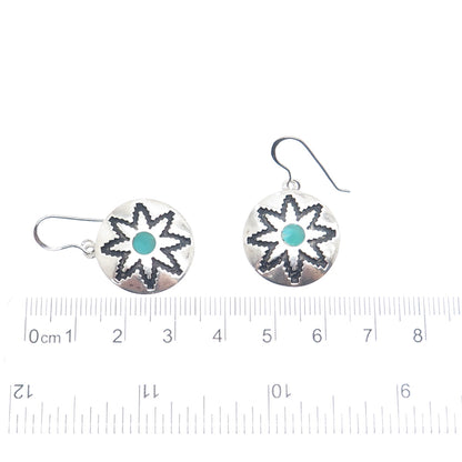 TEME SUNBURST Old Pawn Sterling Silver Vintage 1968 Turquoise Flower Earrings