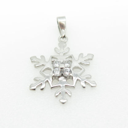 925 Sterling Silver Round-Cut C Z Snowflake Pendant