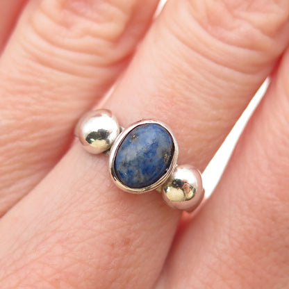 925 Sterling Silver Vintage Real Lapis Modernist Oxidized Ring Size 6.5
