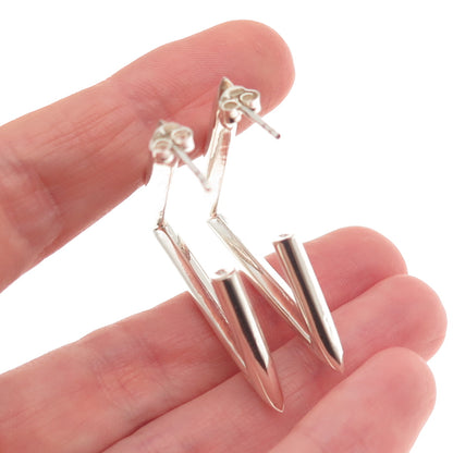 925 Sterling Silver Vintage Modernist Triangle Hoop Earrings
