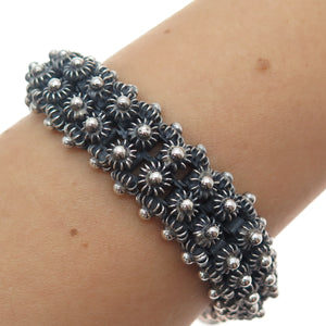 925 Sterling Silver Vintage Oxidized Cannetille Link Bracelet 7.25"