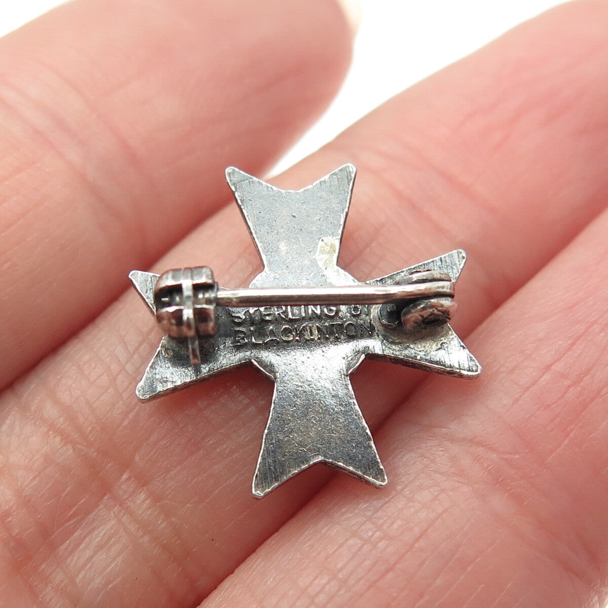 R. BLACKINTON Sterling Silver 2-Tone Antique Art Deco Maltese Cross Pin Brooch