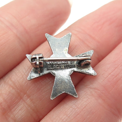R. BLACKINTON Sterling Silver 2-Tone Antique Art Deco Maltese Cross Pin Brooch