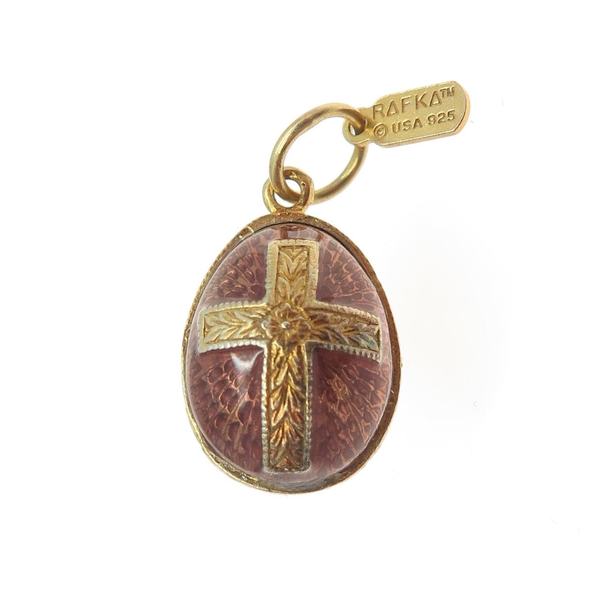 RAFKA Retired 925 Sterling Silver Vermeil Enamel Cross Egg Charm Pendant