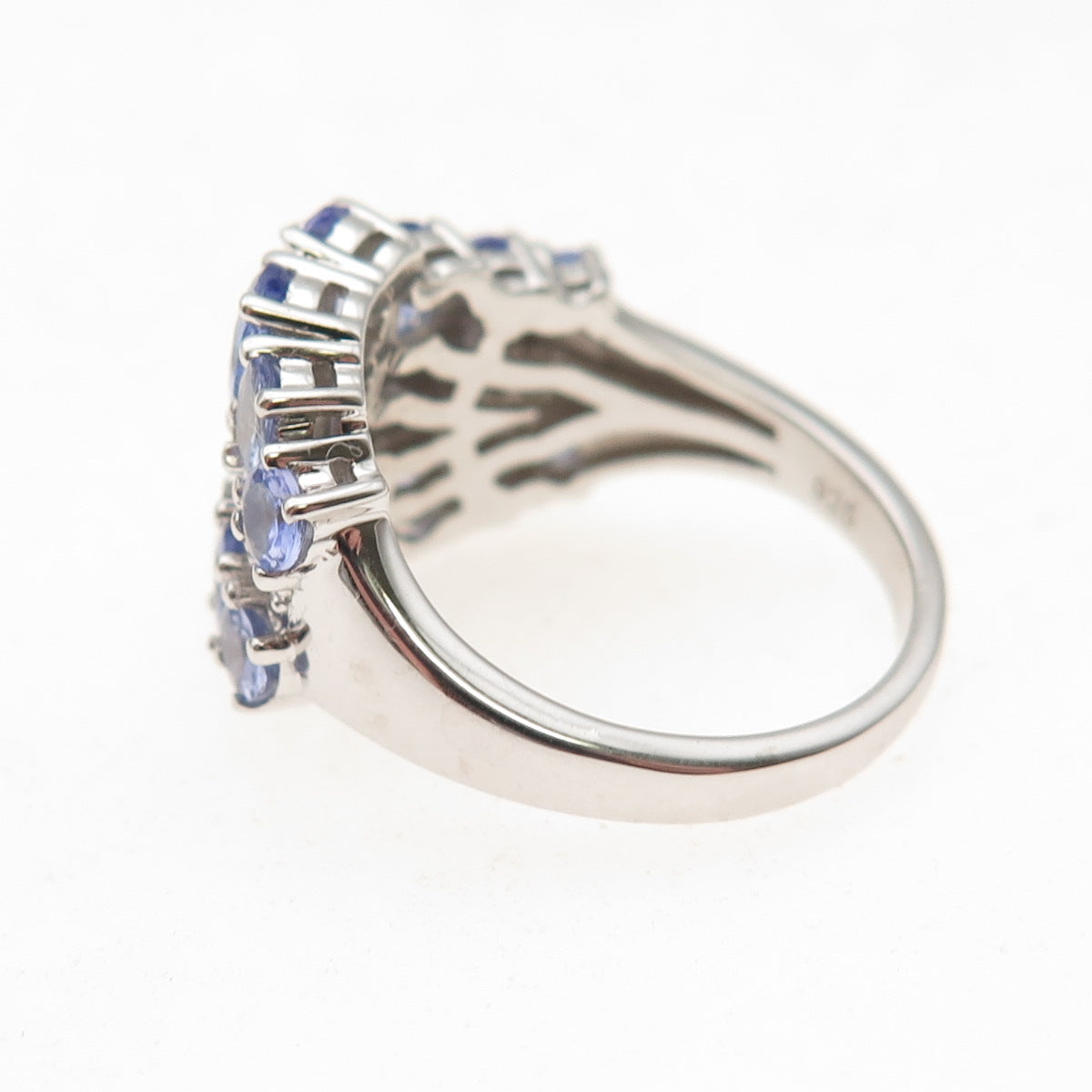 925 Sterling Silver Real Oval & Round-Cut Tanzanite & White Topaz Ring Size 8