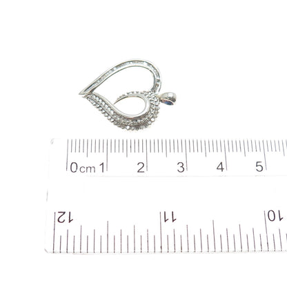 SUN 925 Sterling Silver Real Round & Tapered Baguette-Cut Diamond Heart Pendant
