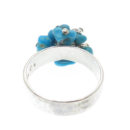 SHUBE 925 Sterling Silver Vintage Real Bisbee Turquoise Beads Ring Size 10.25