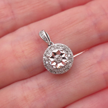 925 Sterling Silver Real Round-Cut Diamond Charm Pendant