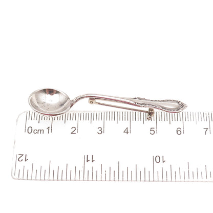 Fine Arts 925 Sterling Silver Antique 1945 Southern Colonial Spoon Pin Brooch