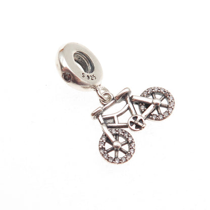 925 Sterling Silver Round-Cut C Z Bicycle Dangle Charm