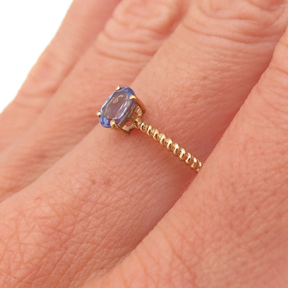 Chuck Clemency 925 Sterling Silver Gold Plated Real Tanzanite Ring Size 7.25