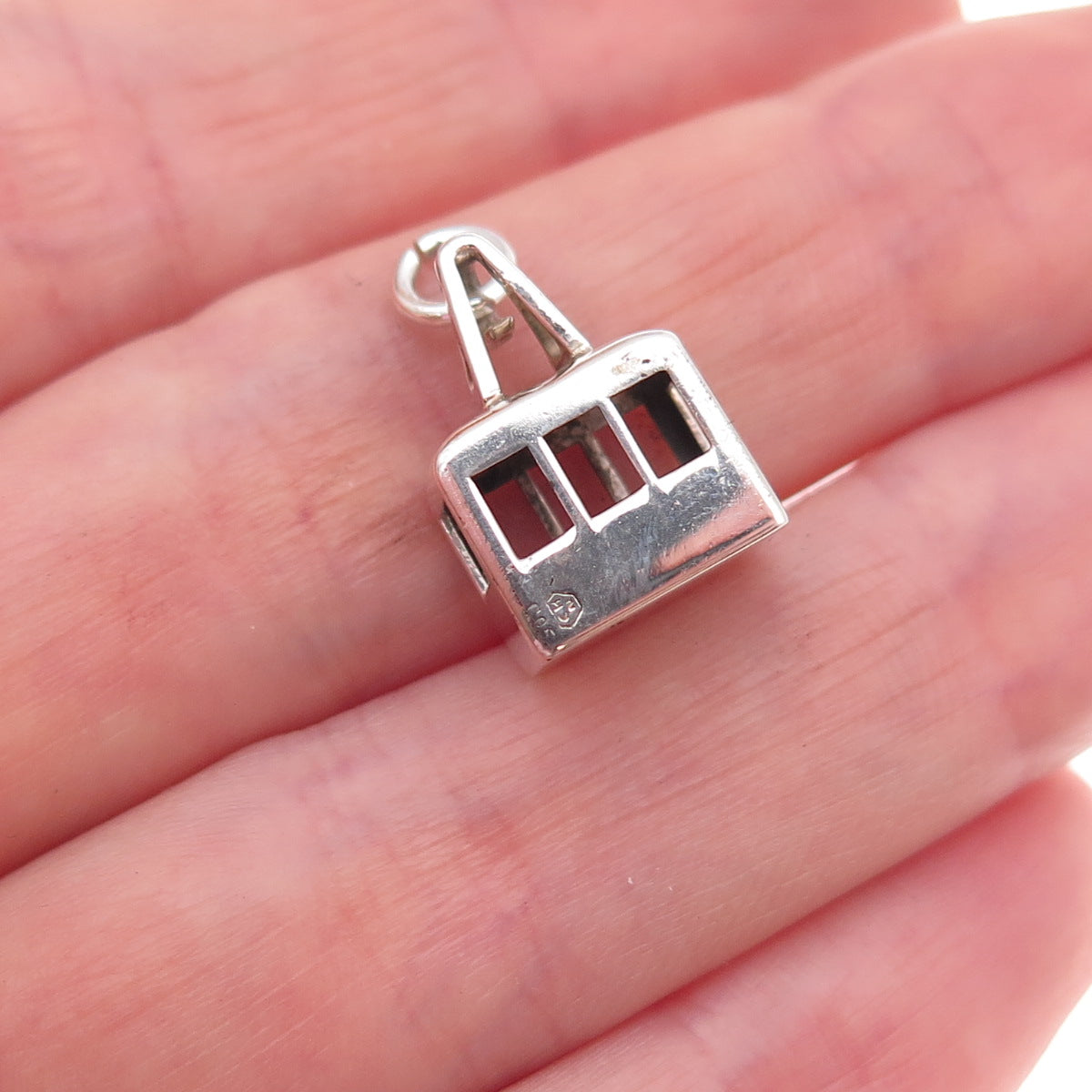 800 Silver Antique Art Deco Ski Gondola Oxidized 3D Charm Pendant